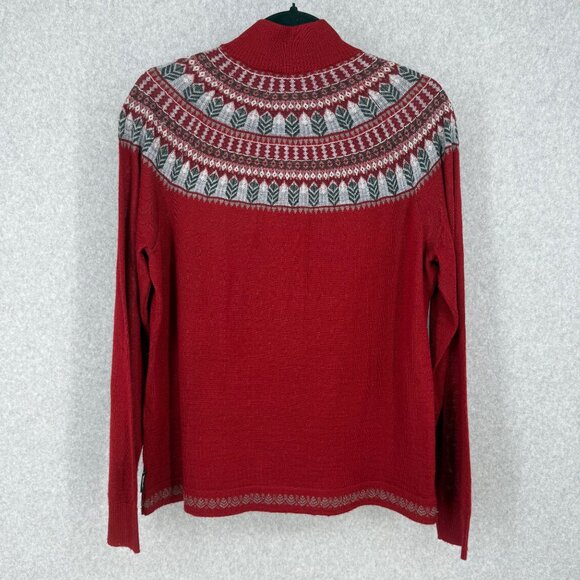 Woolrich Knit Wool Full Zip Jacket Sweater Size L Ruby Red Fair Isle Lightweight - Picture 3 of 13